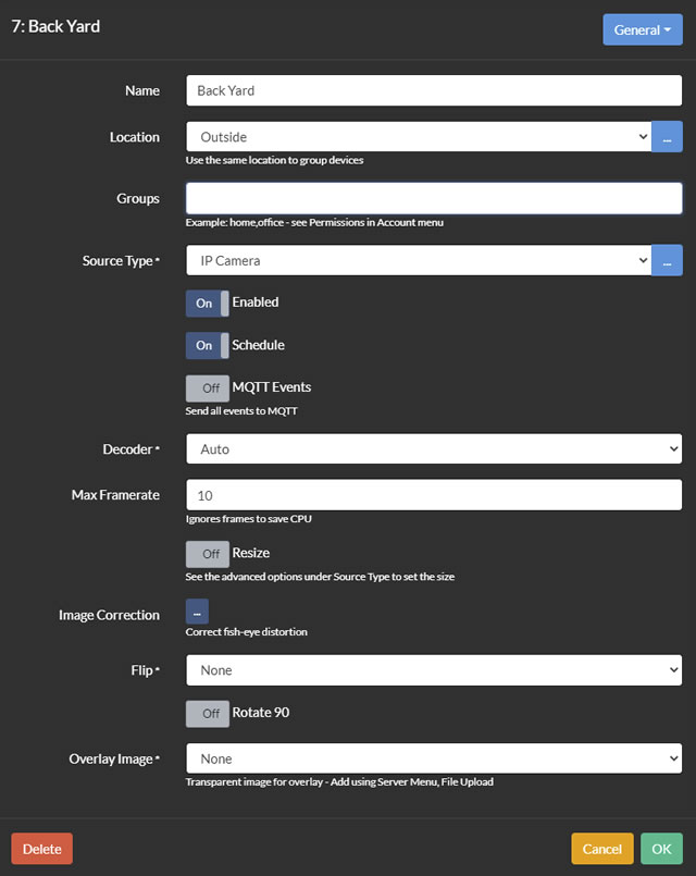 Editing a camera in Agent DVR